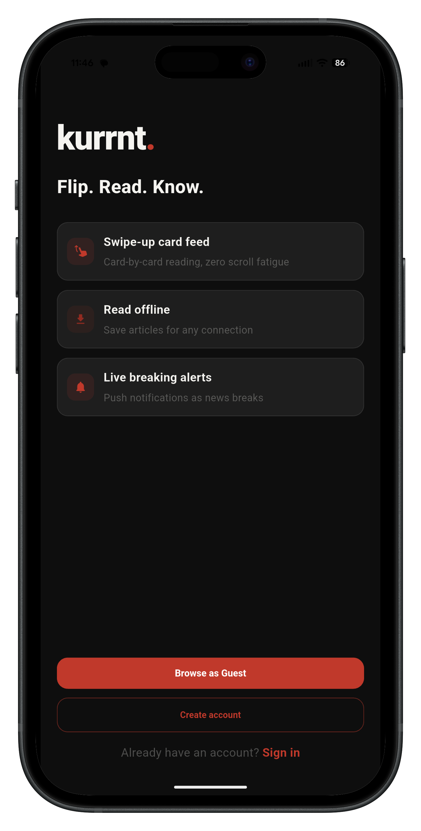 Kurrnt onboarding screen